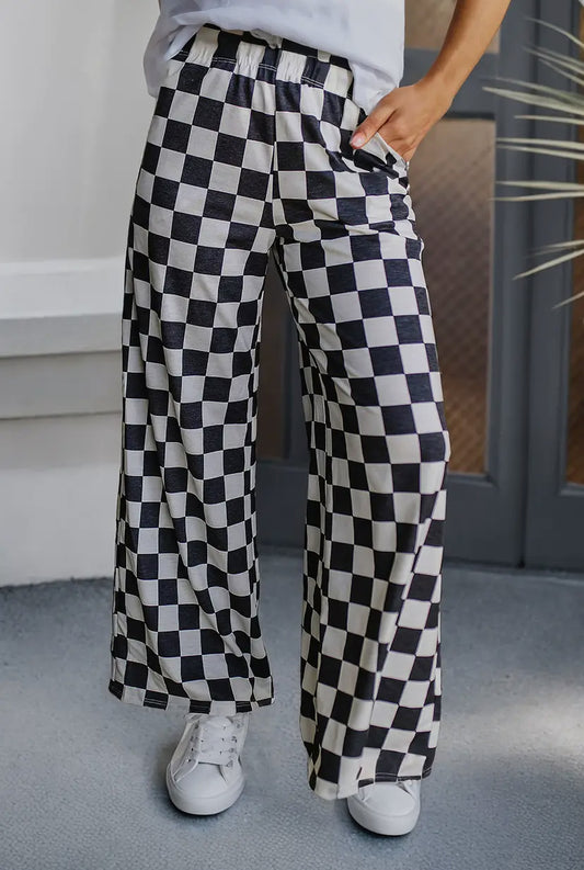 Raceway Checkered Flare Pants | Black