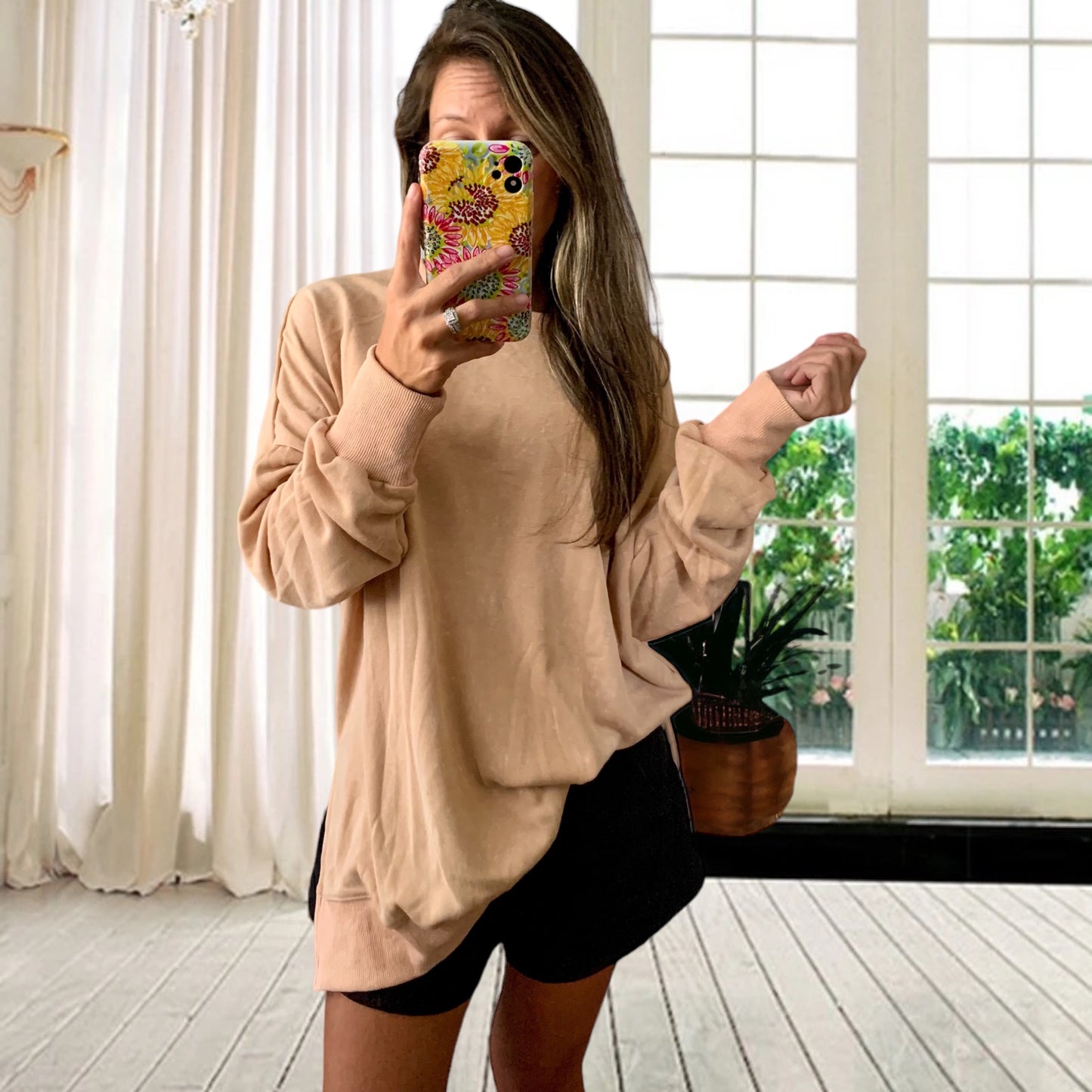 Season Changes Oversized Pullover- Tan