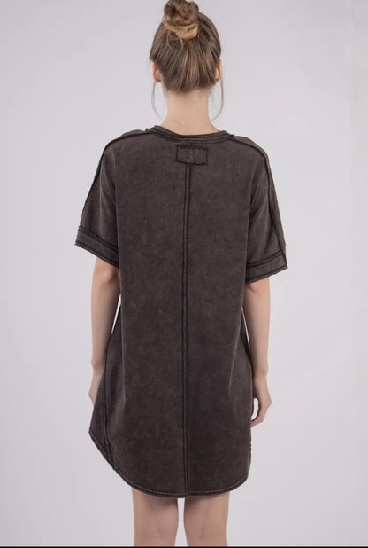 Oversized Washed T-shirt Knit Dress | BLACK