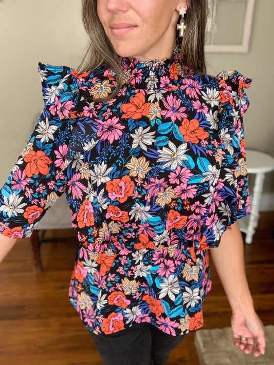 Floral Peplum Ruffle Top