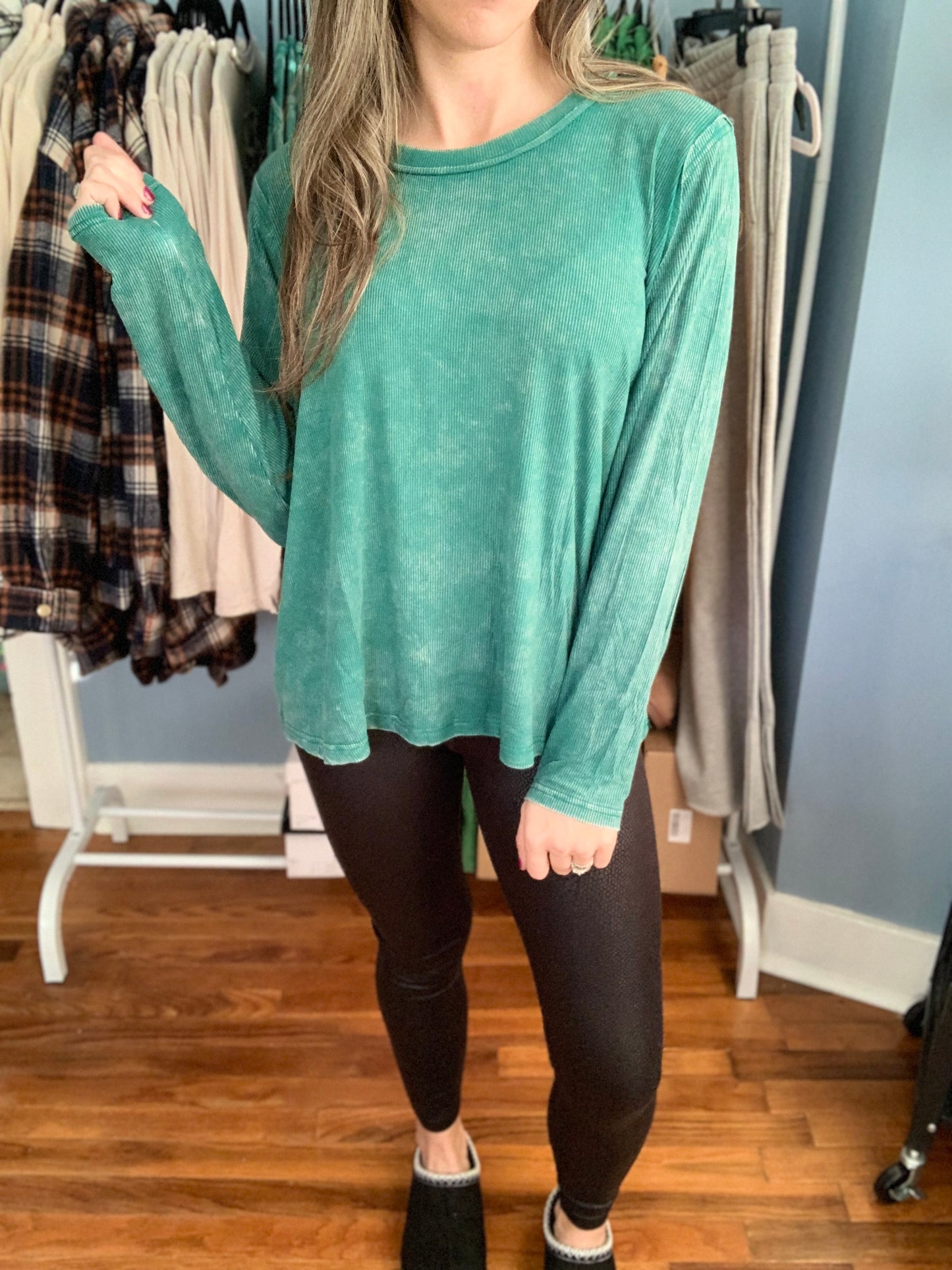 Sarah Vintage Washed Top | Hunter Green