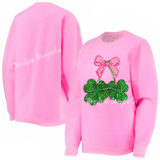 Shamrocks Pink Cord Crewneck