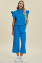 Diana Full Size Texture Ruffle Short Sleeve Top and Wide Leg Pants Set