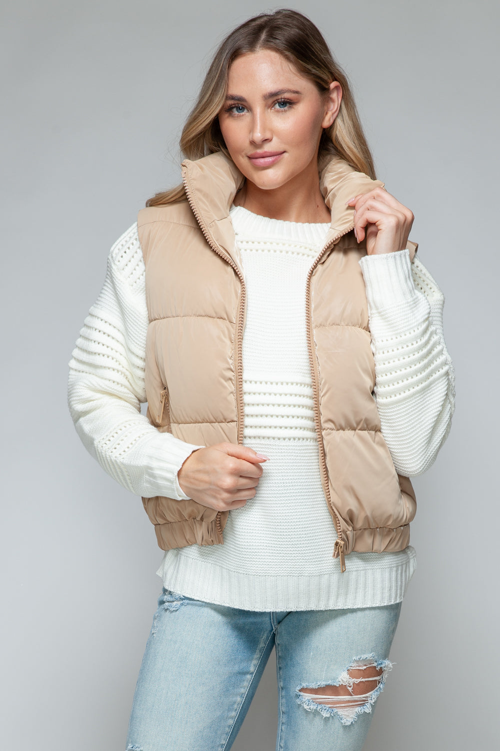 Snobbish Fur Lining Quilted Vest | Tan