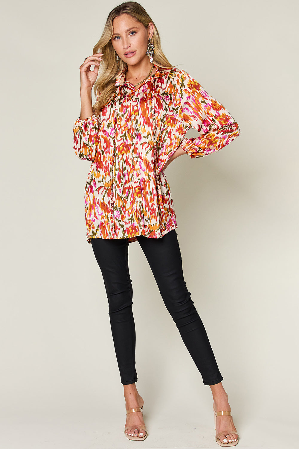 Jane Printed Button Up Long Sleeve Shirt