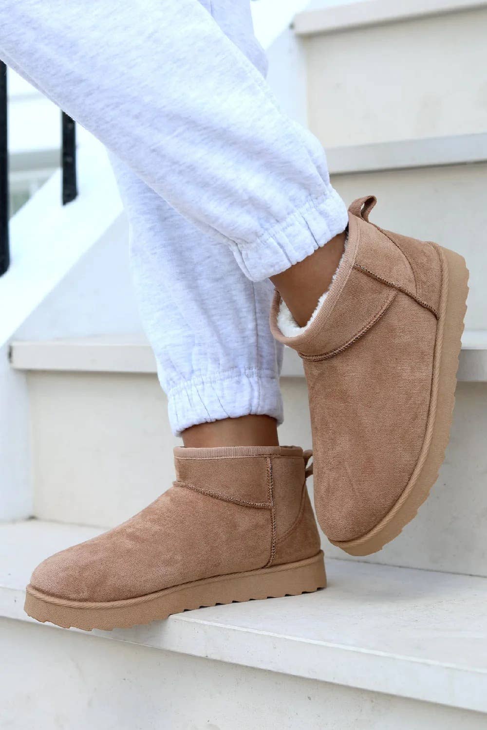 CAMEL FAUX SUEDE ULTRA MINI BOOTS