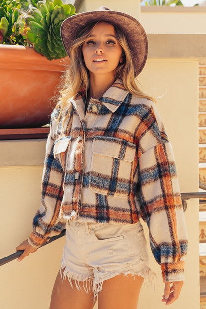 Plaid Brushed Plaid Crop Jacket