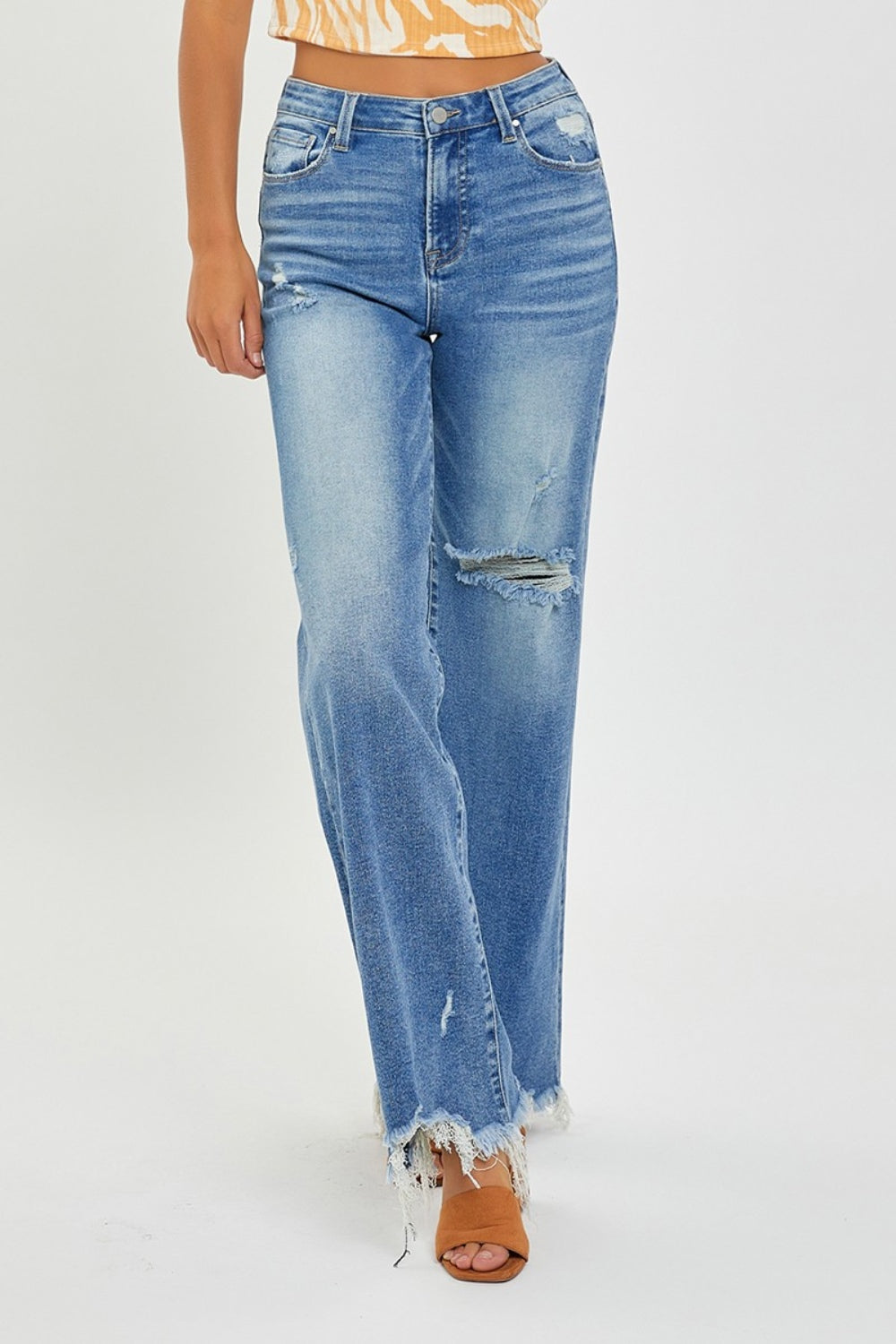 Rachel High Rise Frayed Hem Wide Leg Jeans