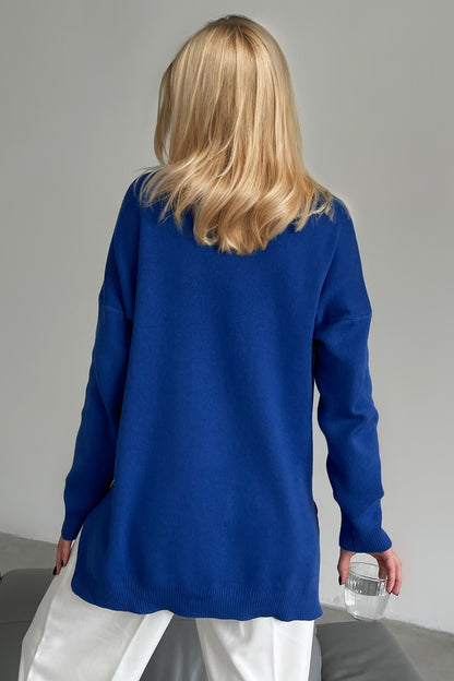 Basic Side Slit Turtleneck Dropped Shoulder Sweater