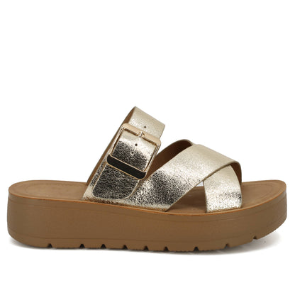 Buckle Platform Slide Sandals | Gold