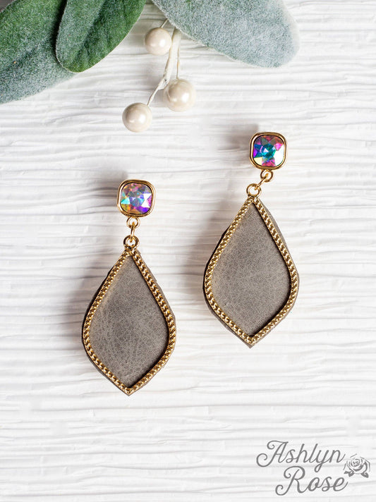 Too Strong to be Dainty Teardrop Earrings with Gold Casing, Grey: Grey