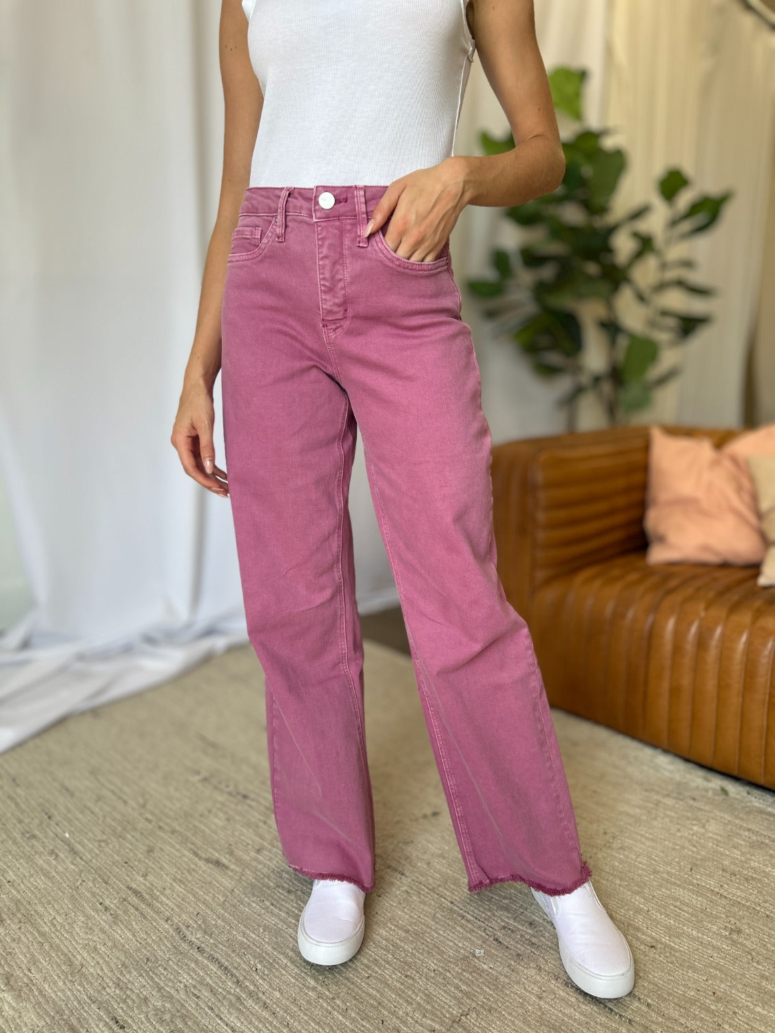 Rebecca High Rise Garment Dye Wide Leg  Jeans