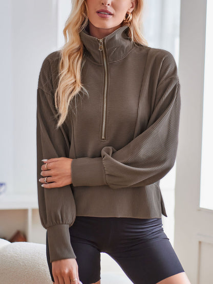 Ribbed Half Zip Sweatshirt