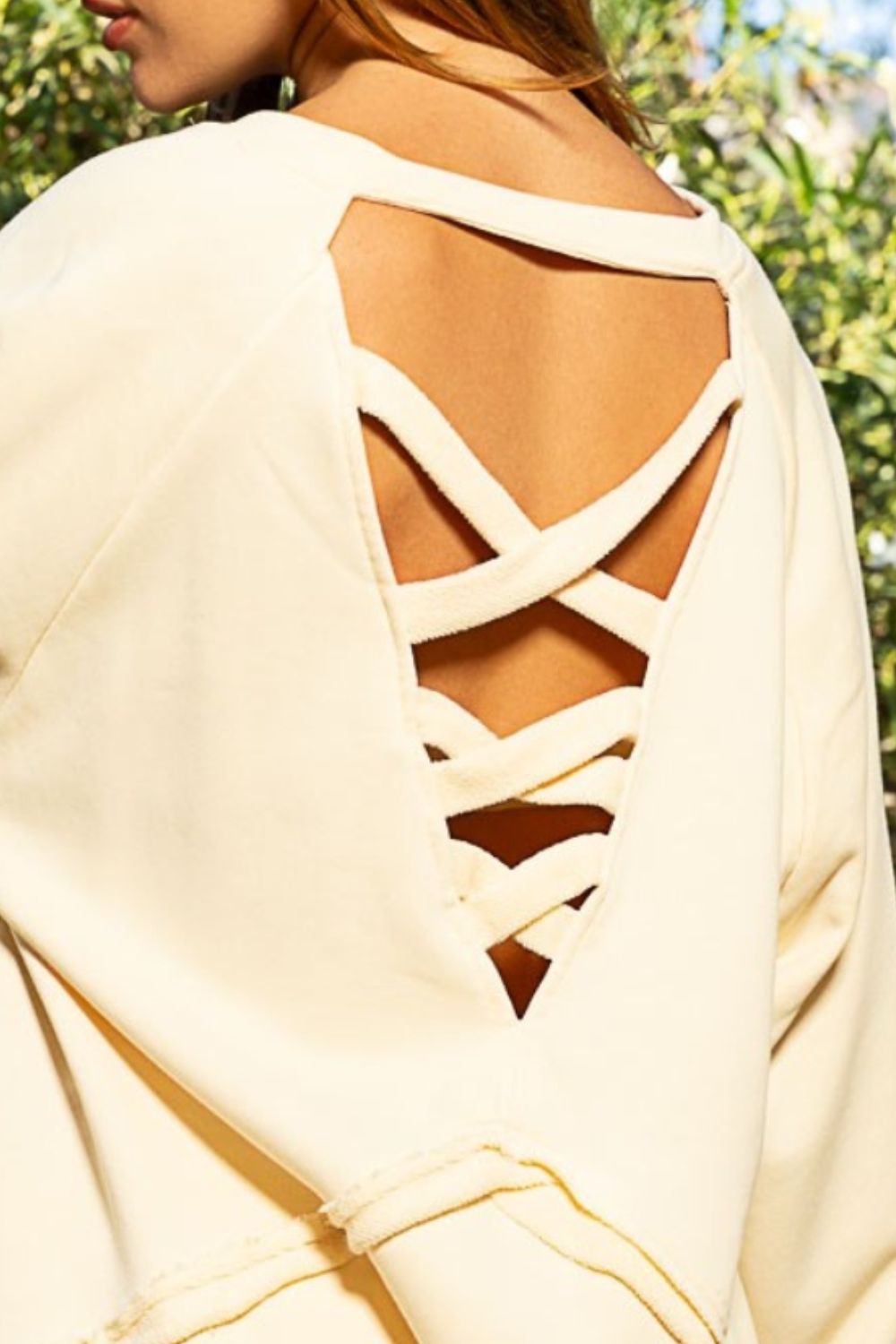 Back Cross Strap Detail Balloon Sleeve Sweatshirt