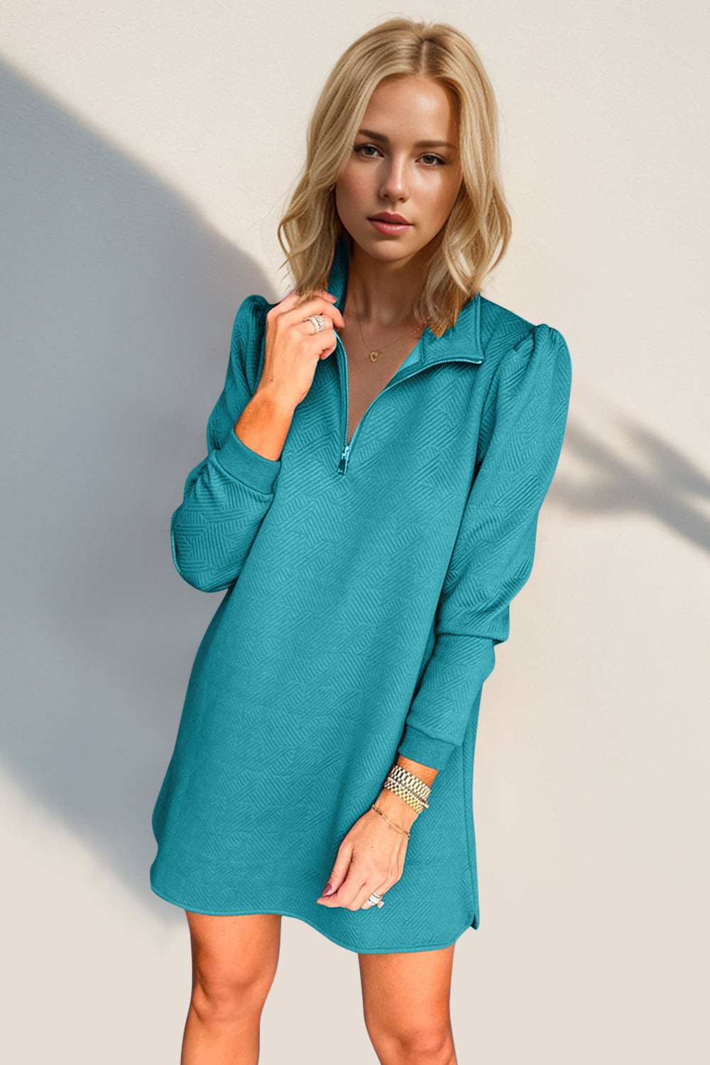 Double Take Quarter Zip Long Sleeve Dress