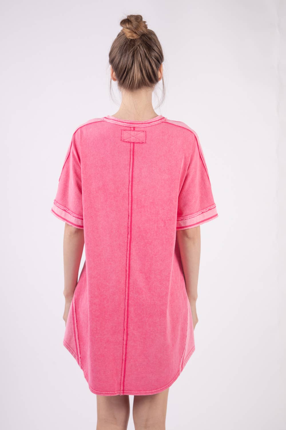 Oversized Washed T-shirt Knit Dress | HOT PINK