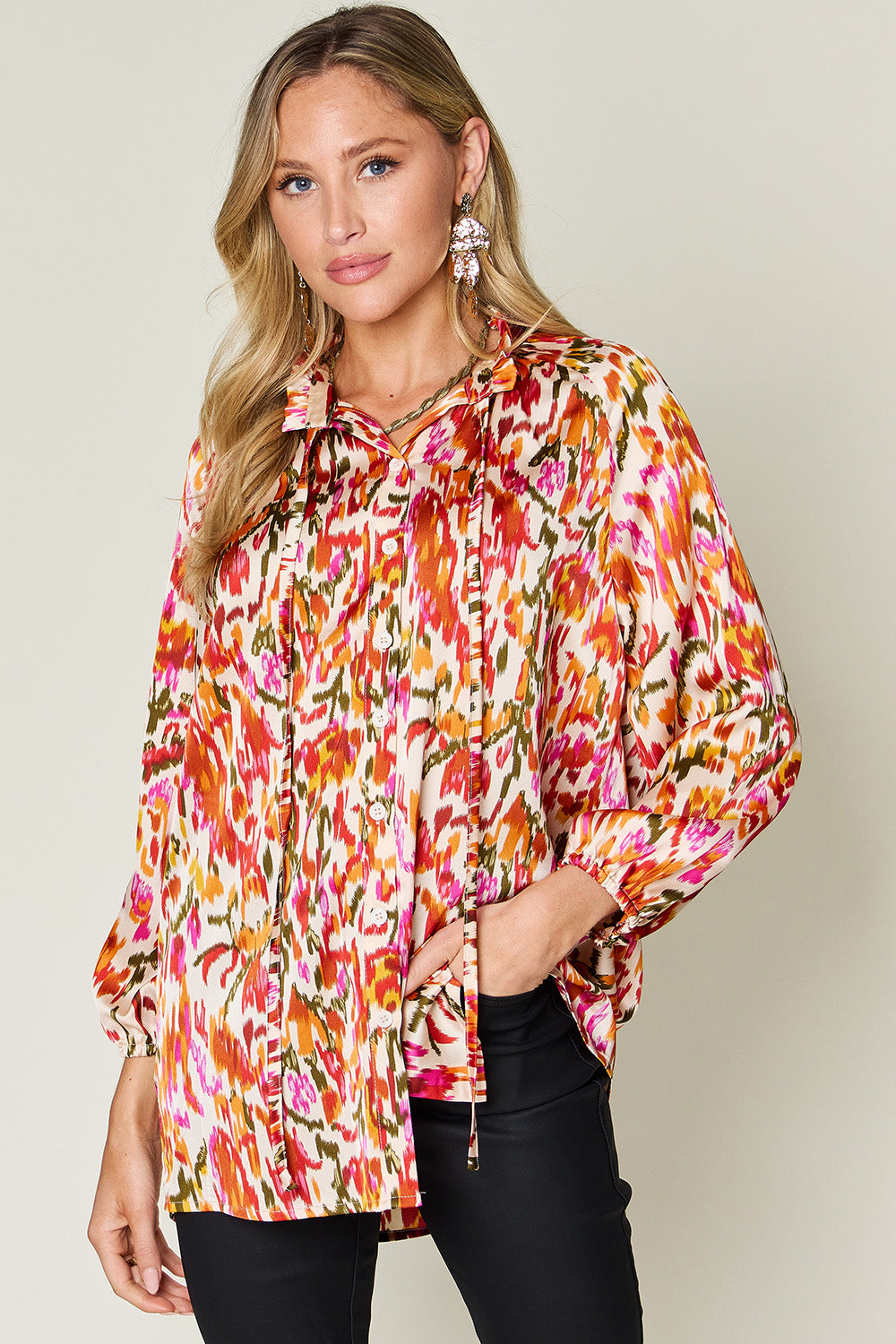 Jane Printed Button Up Long Sleeve Shirt