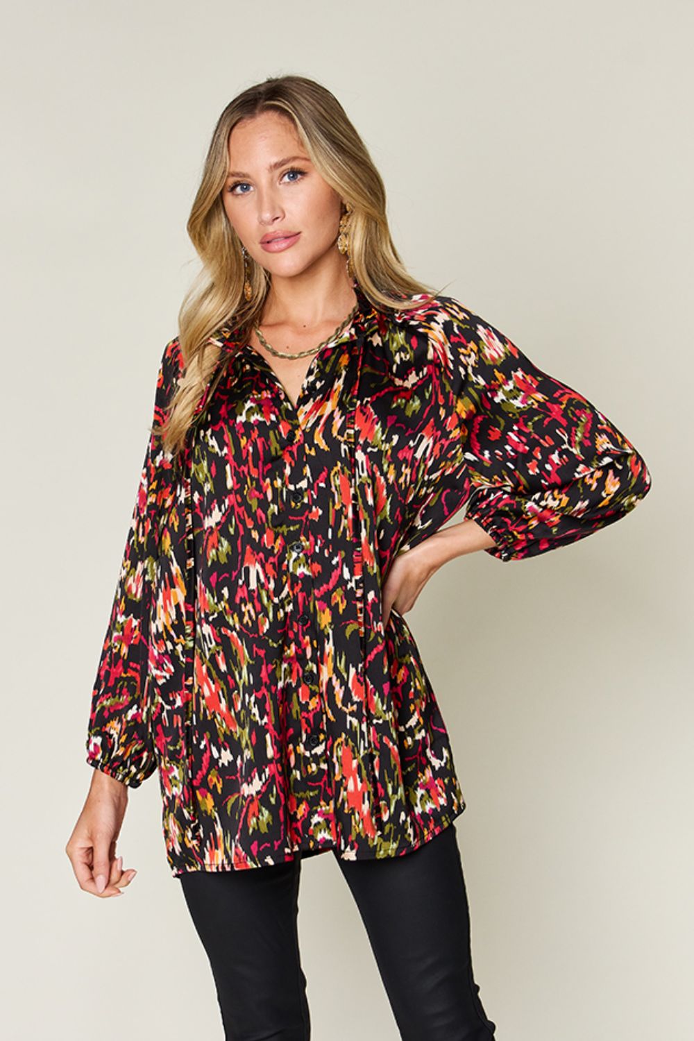 Jane Printed Button Up Long Sleeve Shirt