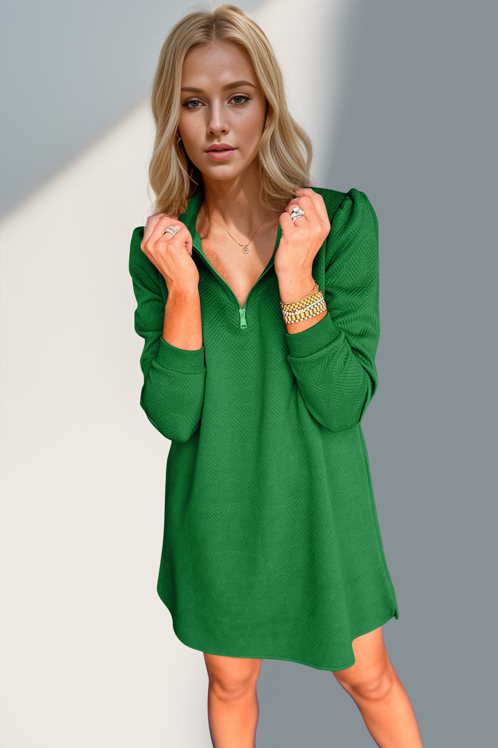 Double Take Quarter Zip Long Sleeve Dress