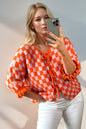 Pink Checkered Flounce Sleeve Cardigan