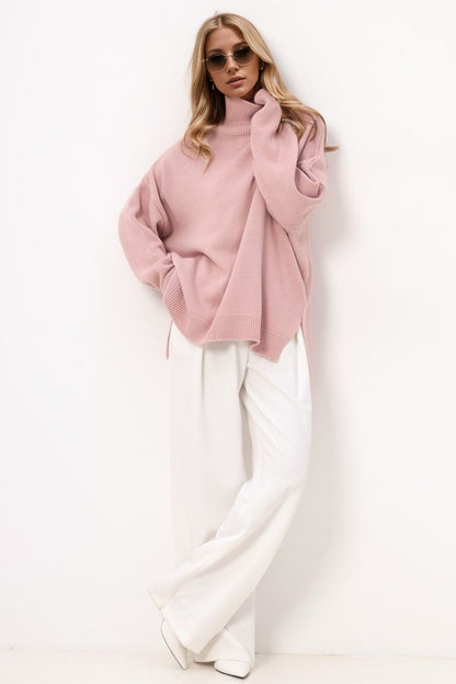 Basic Side Slit Turtleneck Long Sleeve Sweater