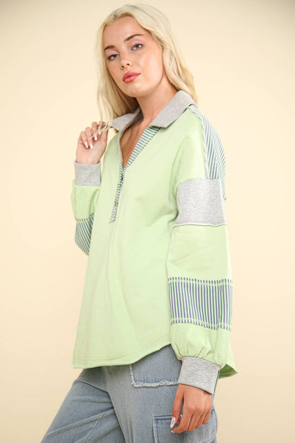 Color Block Oversized Casual Knit Top | APPLE GREEN