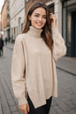 Basic Side Slit Turtleneck Dropped Shoulder Sweater