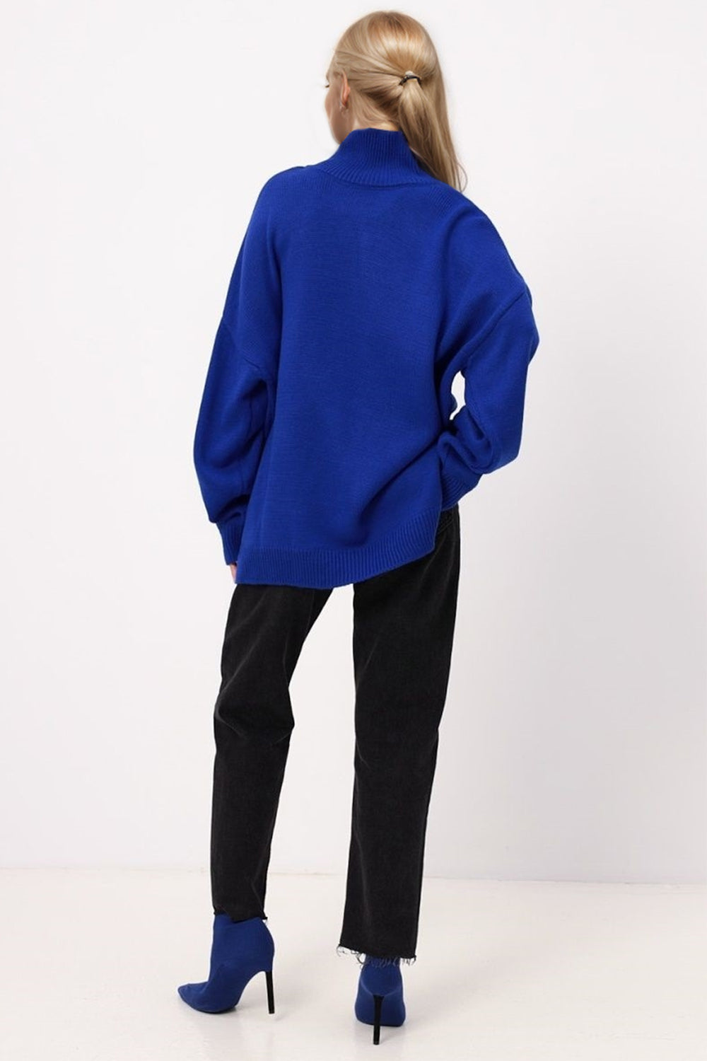 Basic Side Slit Turtleneck Long Sleeve Sweater