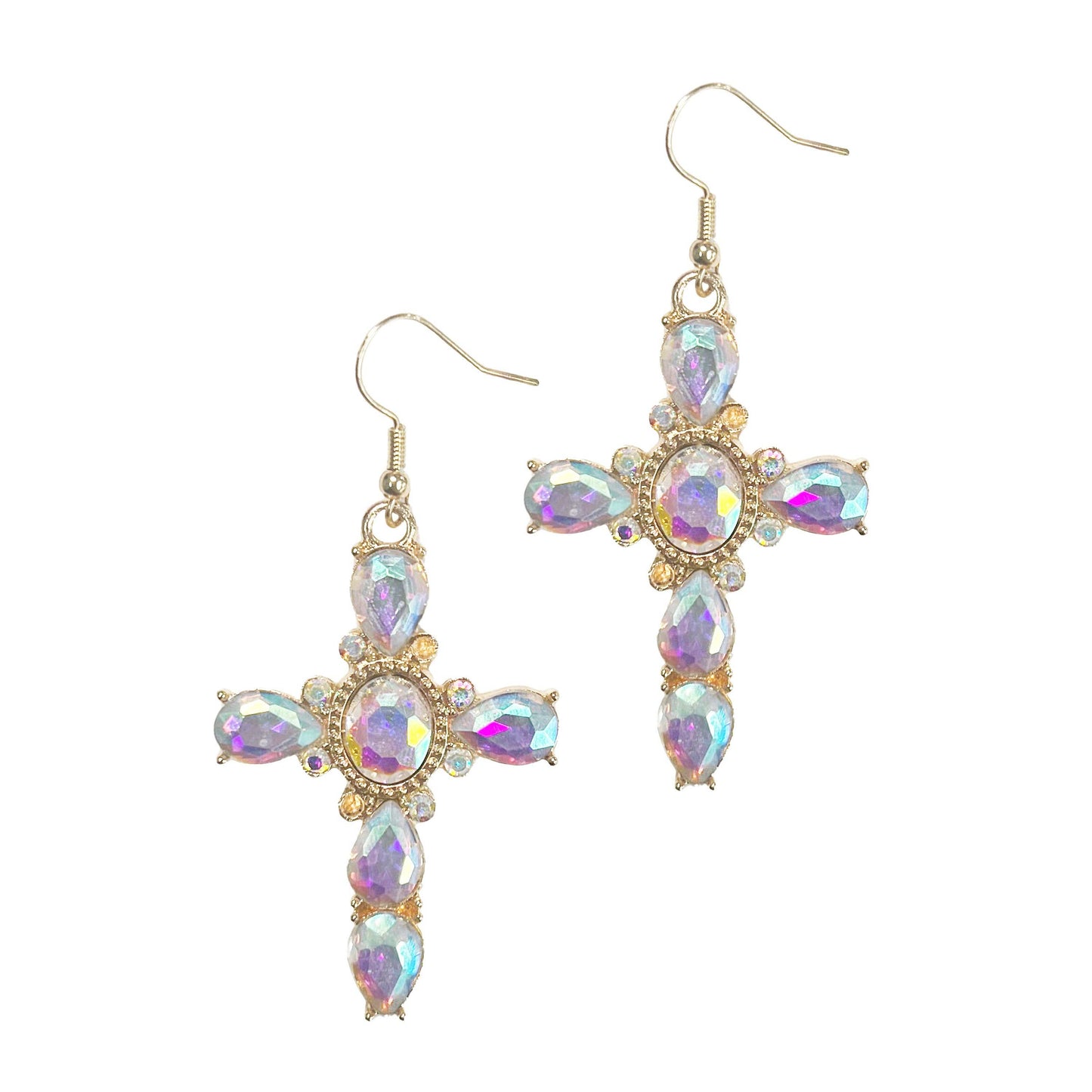 AB Crystal Cross Earrings: Aurora Borealis