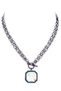 GLASS RHINESTONE PENDANT NECKLACE: BLACK