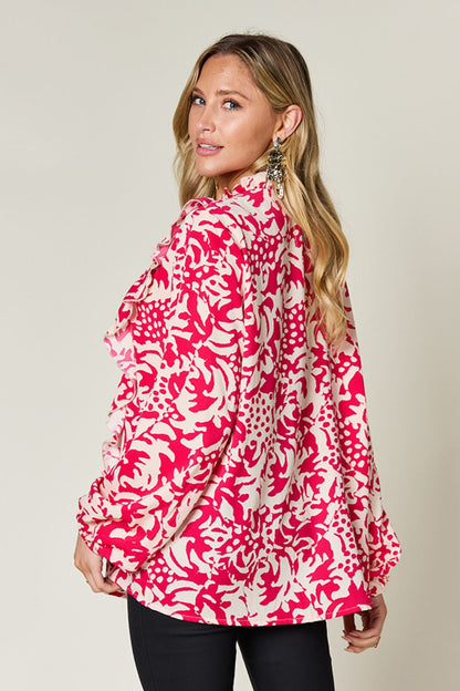 Julie Printed Ruffle Trim Balloon Sleeve Shirt