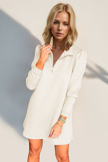 Double Take Quarter Zip Long Sleeve Dress