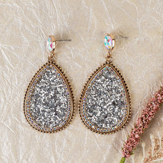 Emma Glitter Drop Earrings | Silver