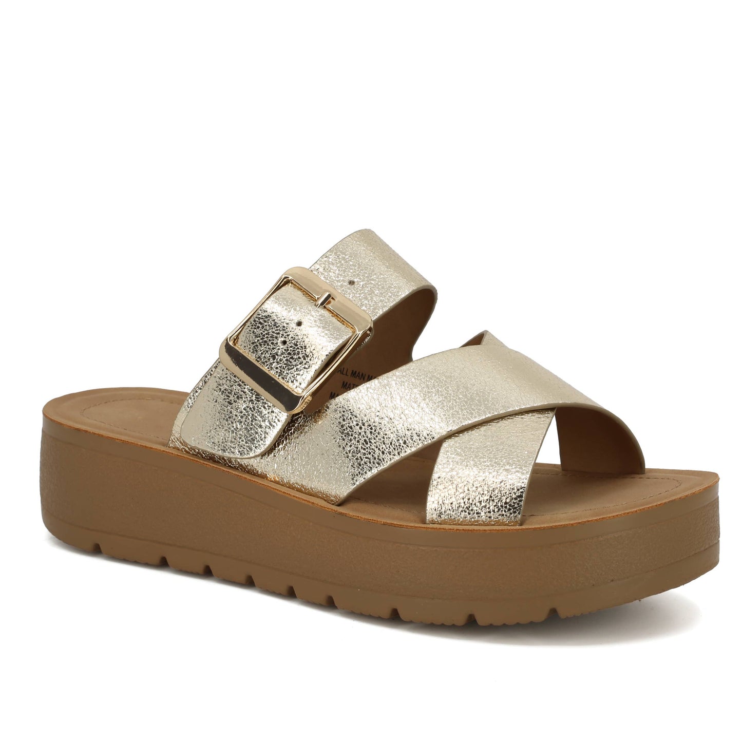 Buckle Platform Slide Sandals | Gold