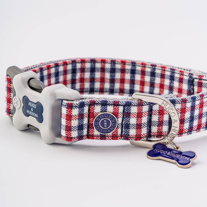 Fabric Dog Collar - Checkered Navy and Red: S