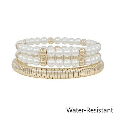 Gold and Pearl 6MM Beaded Stretch Bracelets