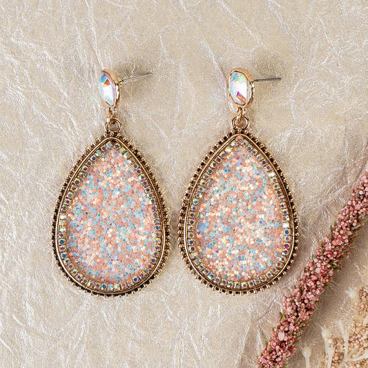 Emma Glitter Drop Earrings | Pink AB