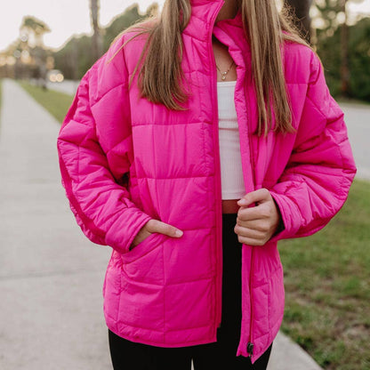 Hot Pink Quilted Zipper Jacket