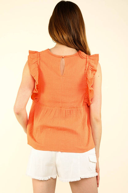 Ruffle Sleeve Babydoll Gauze Top | PAPAYA