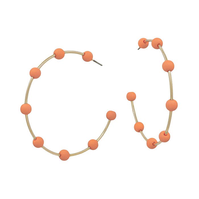 Gold Hoop with Orange Beaded Accent Earring