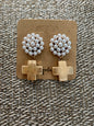 Edith Square Cross Pearl Earrings