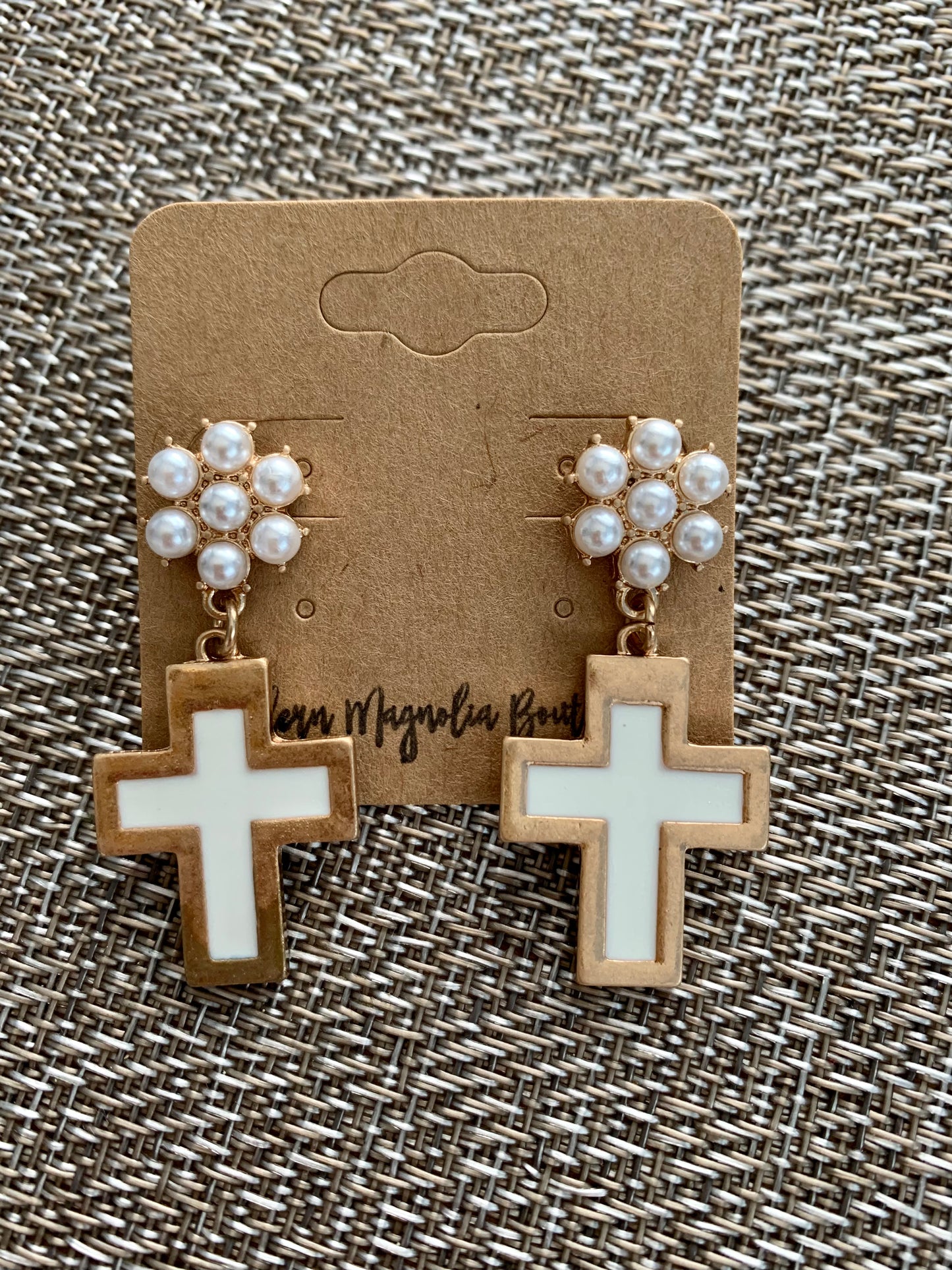 Elizabeth Cross Pearl Earrings