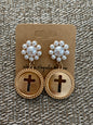 Candace Coin Cross Pearl Earrings