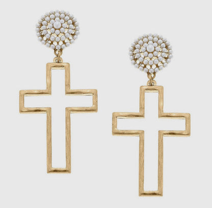 Lydia Cross Pearl Drop Earrings