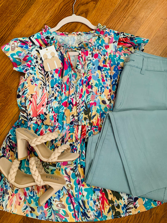 Multicolor Tassel Peplum Blouse