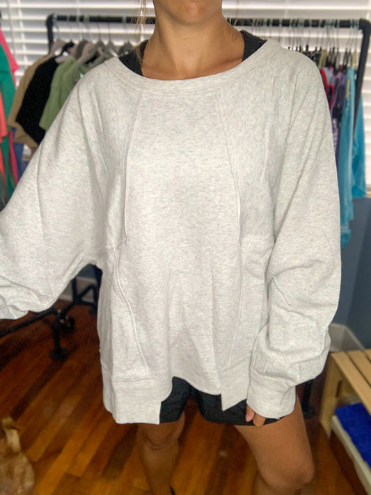 Patchwork Oversized Pullover- Gray