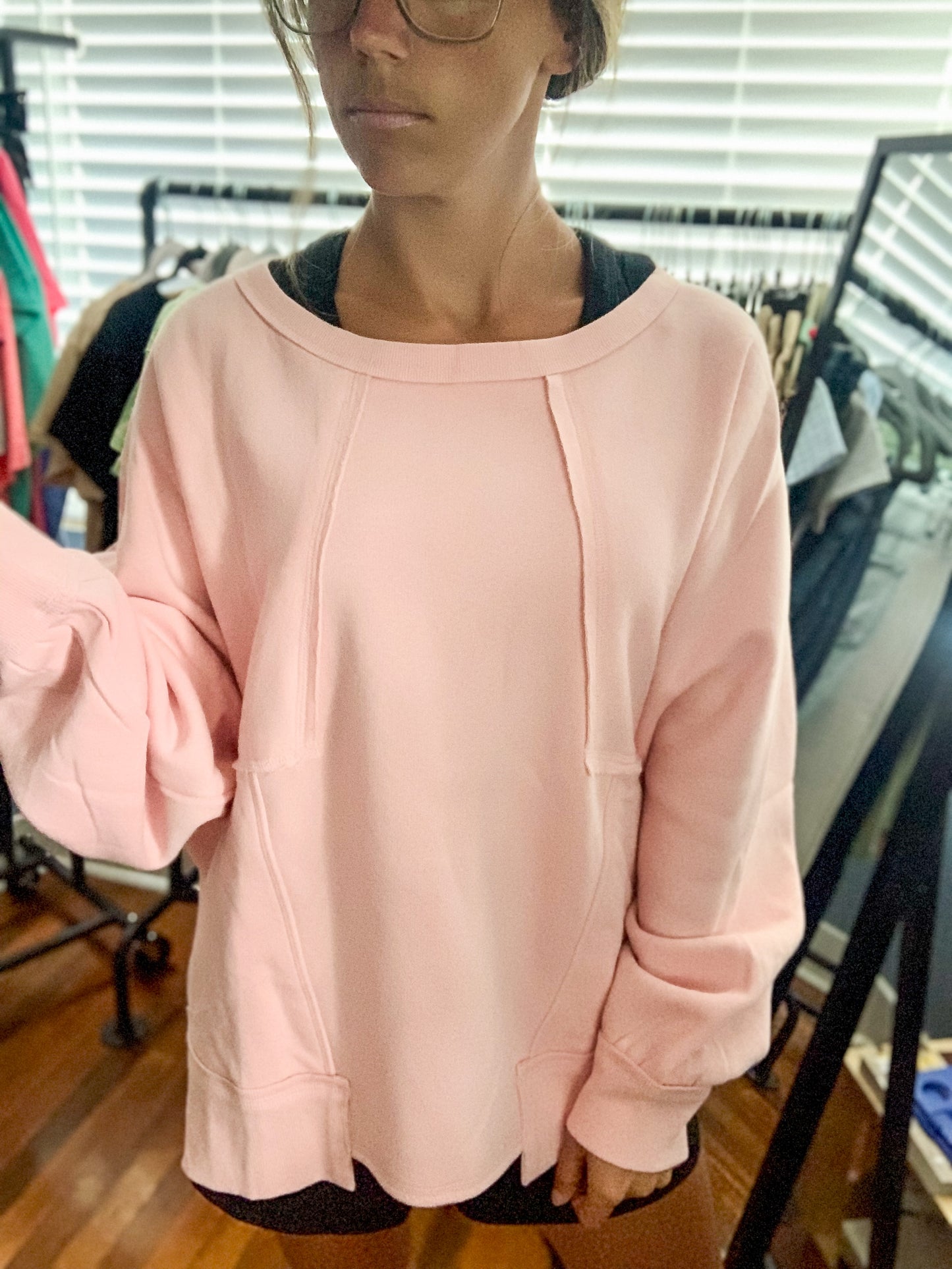 Patchwork Oversized Pullover- Pink