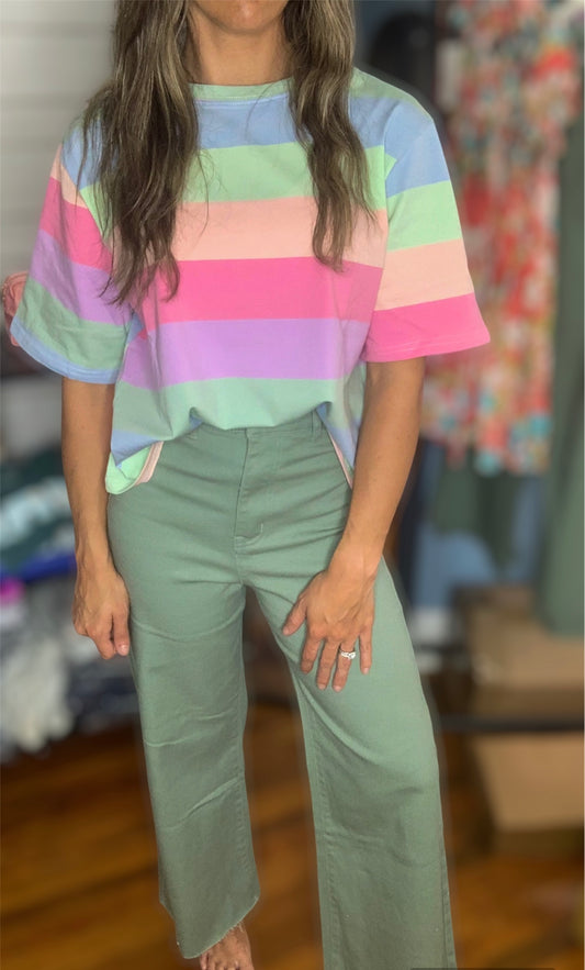 Pastel Rainbow Color Block Top