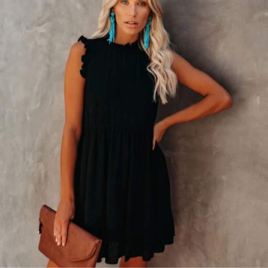 Black sleeveless ruffle dress