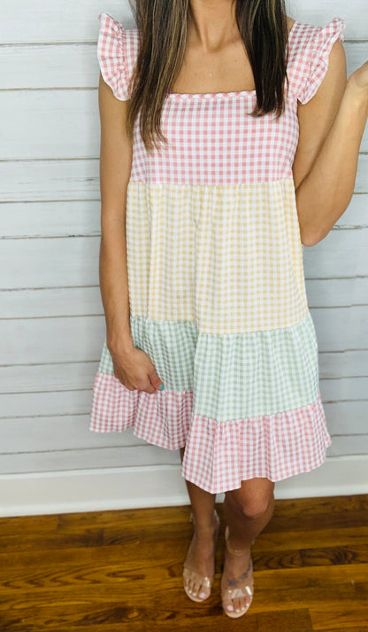 Pastel Plaid Smocked Dress